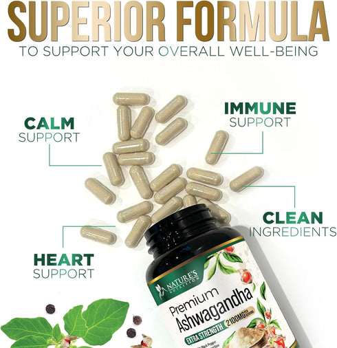 Herbal Ashwagandha 2,100 mg, Extra Strength Unwind, Calm & Relax Support, Vegan, Gluten Free, 180 Capsules