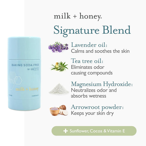 milk + honey Deodorant No. 09 - Baking Soda Free, Aluminum-Free Natural Deodorant for Women & Men, Lavender Tea Tree