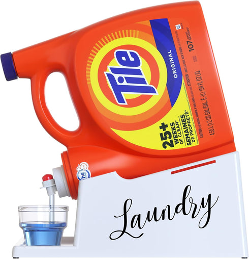 Skywin Laundry Detergent Holder Organizer, Drip Tray for Laundry Room (White with Print), Soap Cup Storage Tray