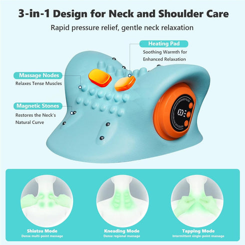 seektik 2026 3-in-1 3 3 Upgraded Neck Massager, Portable Cervical Traction Device, Heat Levels & Vibration Modes