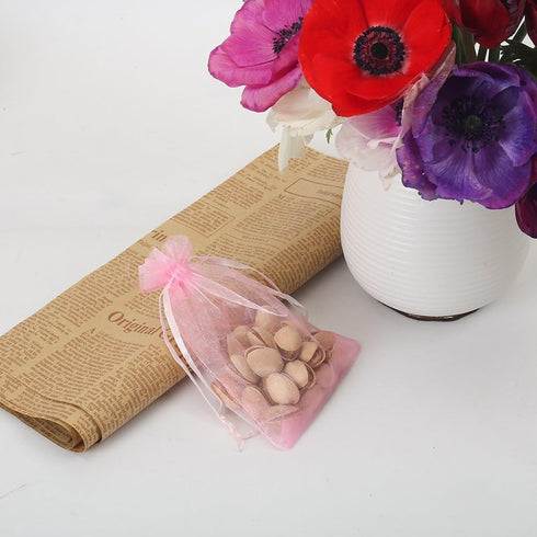 HRX Package 100pcs Pink Organza Bags, 4 x 6 Inches Wedding Christmas Favors Gift Drawstring Jewelry Pouches