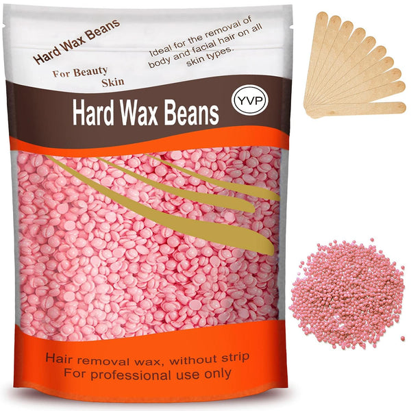 Yovanpur Hard Wax Beads for Hair Removal, 300g (10 Oz) with 10 Wax Sticks for Sensitive Skin (Rose Pink)