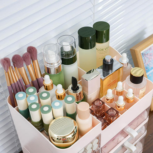 Makeup Storage Organizer, Large Capacity Countertop Organizer for Vanity, Stackable Clear 6 Drawers for Brushes and