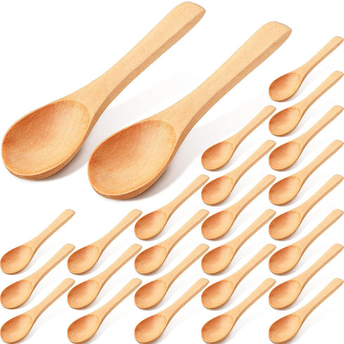 36 Pieces Small Wooden Makeup Spatulas, Wooden Cosmetic Spoons, Mini Nature Beauty Scoop for Women Girls