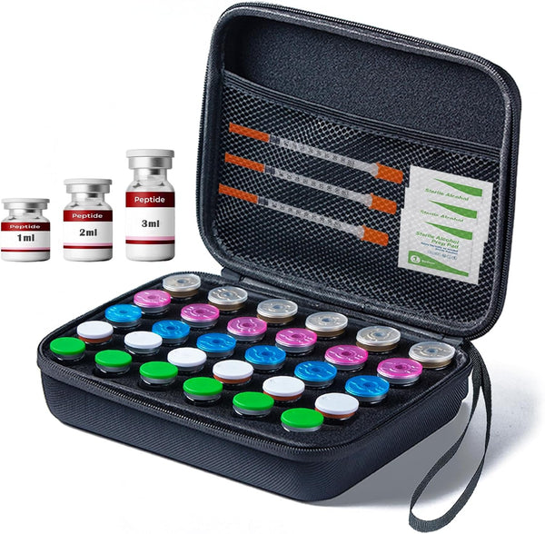Mazentrix Peptide Vial Case for Fridge Storage - 16 Slot Organizer Holds 1-3ml