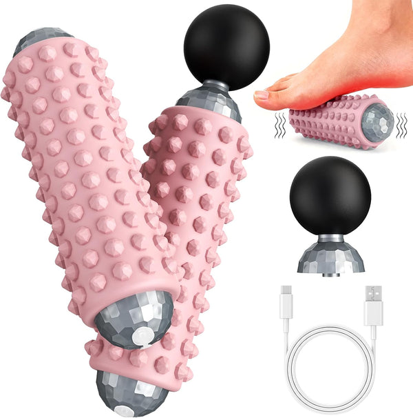 JALEBRO Mini Electric Massage Roller 4 Speeds Vibrating Massage Ball, 2-in-1 Portable Muscle