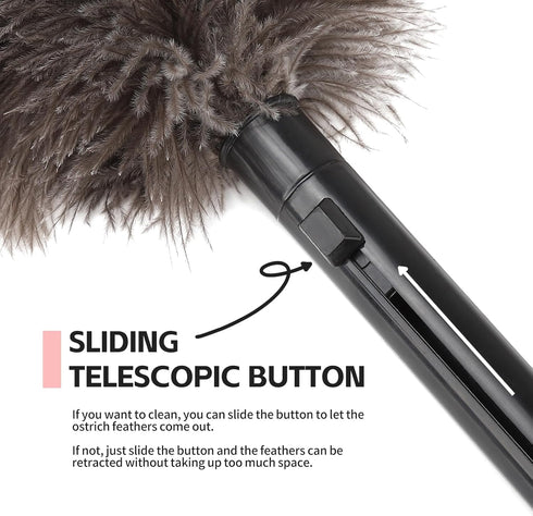 Retractable Feather Duster with Genuine Ostrich Feathers, Eco-Friendly Handheld Cleaning Tool for Home and Office