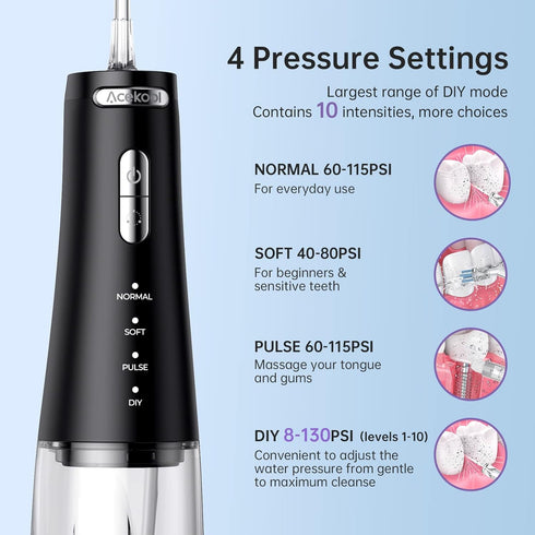 300ML Portable Cordless Water Dental Flosser, 4-Modes USB Rechargeable Oral Irrigator for Teeth Care