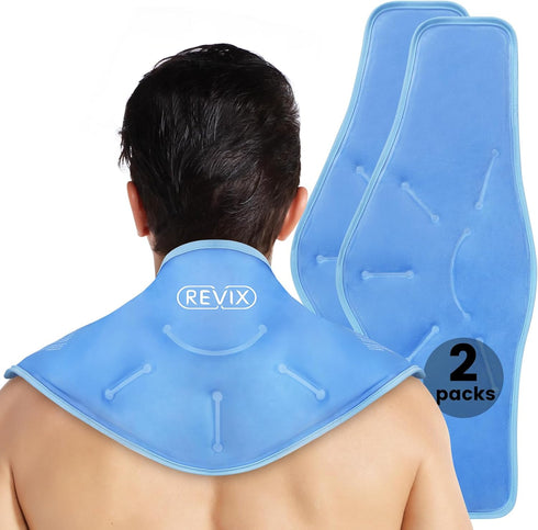 REVIX XL Neck Ice Packs for Injuries, Reusable Hot and Cold Compress for Neck and Shoulders Pain, 2 Packs.