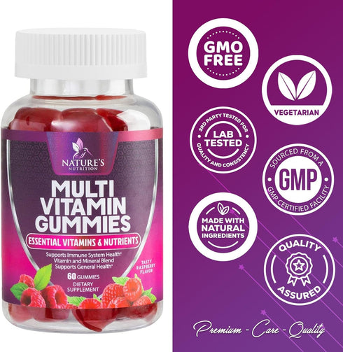 Multivitamin Gummies | 60 Gummies | Extra Strength Daily Multi Vitamin for Women & Men with Vitamins A, C, D, E, B6,