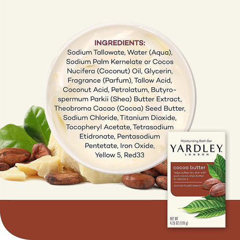 Yardley Moisturizing Bar Cocoa Butter, 4.0 oz (Pack of 6)