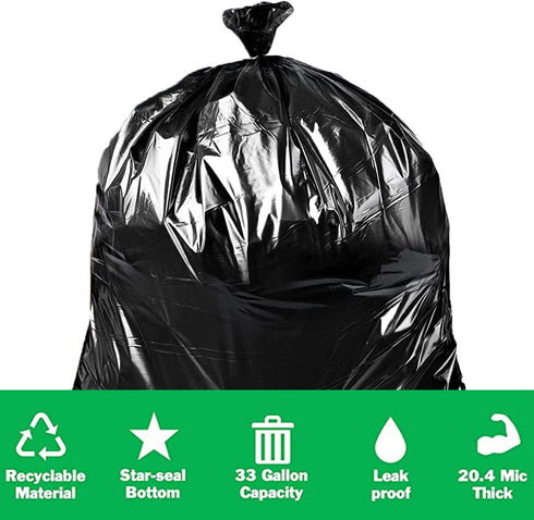 33 Gallon Heavy Duty Black Trash Bags, Upgraded Large Can Liners, 60 Count, 32"x39" Inch