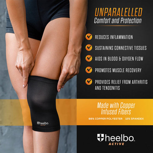 Knee Compression Sleeve, Large Black, with Copper Infused Fibers for Knee Pain Relief, Support for Running and Arthritis