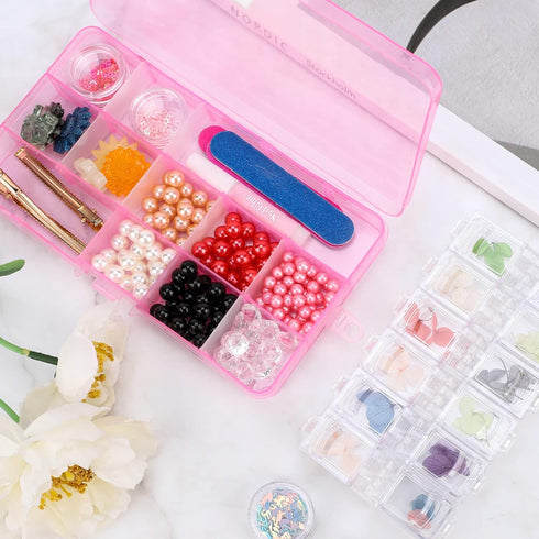 Small Compartment Organizer Case, 4PCS 15-Grid Adjustable Plastic Box with Dividers for Jewelry, Craft, and Hardware