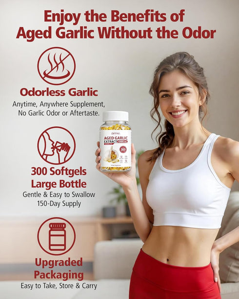 WBSQL 10,000 300 2 Immune Odorless Aged Garlic Extract mg - Softgels, Year Aged Garlic Supplements for Heart & Support