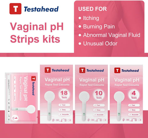 Vaginal pH Test Strips - Feminine Health Kits for Bacterial Vaginitis, Trichomonas Vaginitis, Individual Aluminum Foil