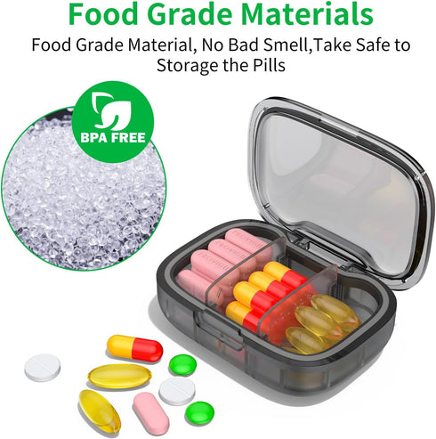 TecQach 2 Pack 3 Compartment Small Pill Box, Moisture Proof Pill Case, Travel Pill Organizer for Pocket Purse, Daily