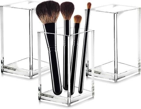 Cerpourt 3 Pack Clear Acrylic Makeup Brush Holder, Modern Design Desk Accessories, Pencil Pen Holder Cup for Office