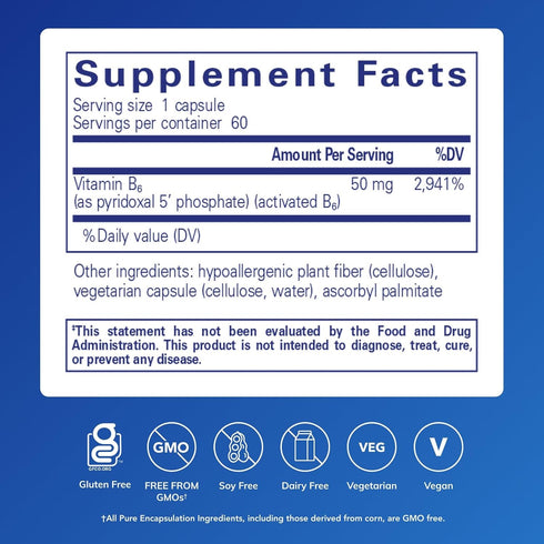 P5P 50 B6 60 Pure Encapsulations - Active Vitamin - Supports Energy Metabolism & Brain Health* - Gluten Free & Non-GMO