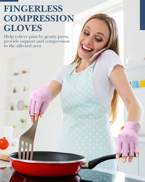 SATINIOR 5 Pairs Arthritis Compression Gloves, Fingerless Pain Relief Gloves for Men and Women