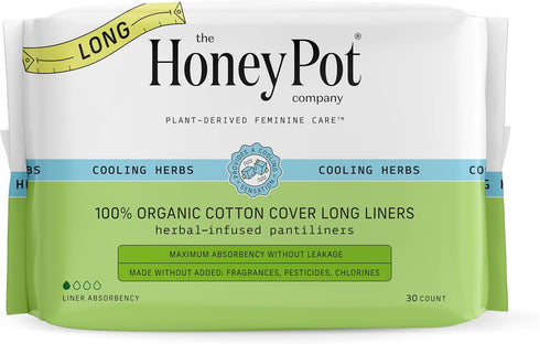 The Honey Pot Company Herbal Panty Liners for Women, Long Liners Infused with Essential Oils, Organic Cotton Cover - 30