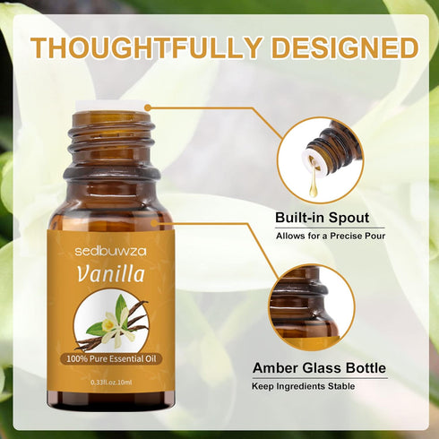 Sedbuwza Vanilla Essential Oil - 100% Pure Organic Vanilla Aromatherapy Gift Oil for Diffuser, Humidifier, Soap