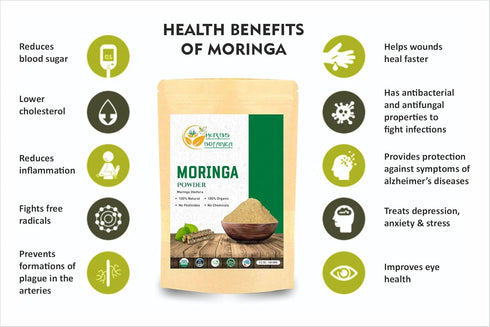 Moringa Powder Organic Leaves oleifera Pure Premium Indian Powder, 5.3oz Pack, Natural Fresh Morning Drink Vitamins