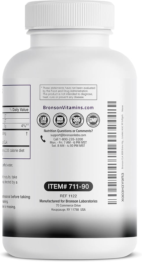 Bronson CLA 3000 Extra High Potency Supports Healthy Weight Management, 90 Softgels