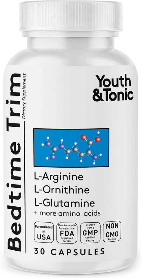 Youth & Tonic PM Bedtime Trim Amino Acids Supplement Pills for Men and Women | 30 Capsules