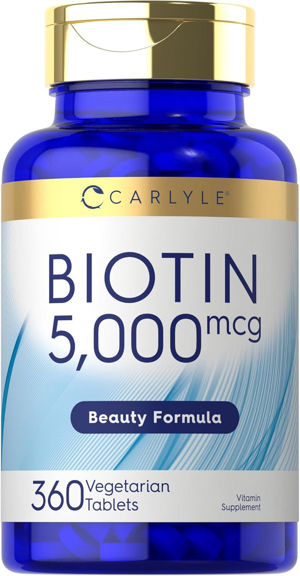 Carlyle Biotin 5000mcg | 360 Vegetarian Tablets | Non-GMO, Gluten Free Beauty Formula Supplement