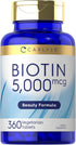 Carlyle Biotin 5000mcg | 360 Vegetarian Tablets | Non-GMO, Gluten Free Beauty Formula Supplement