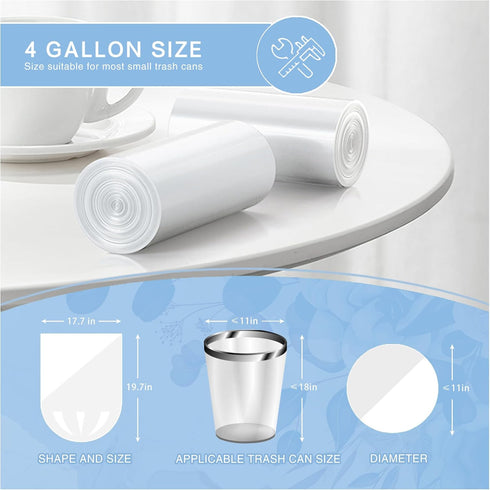 Small Trash Bags 4 Gallon - 108 Count Leakage-Proof, Unscented White 15L Small Garbage Bags for Office, Bedroom,