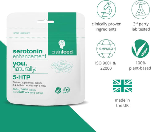 Serotonin Supplements (30) - 1-a-Day Mood Support, 5HTP 100mg Per Tablet from Griffonia Seed Extract