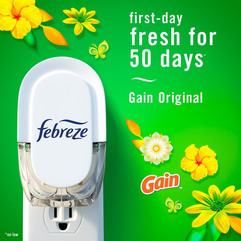 Febreze Plug in Air Fresheners, Gain Original Scent, Odor Fighter, 1 Warmer + 4 Oil Refills