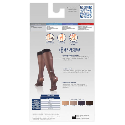 Truform Sheer Compression Stockings, 8-15 mmHg, Women's Knee High, 20 Denier, Black, Small