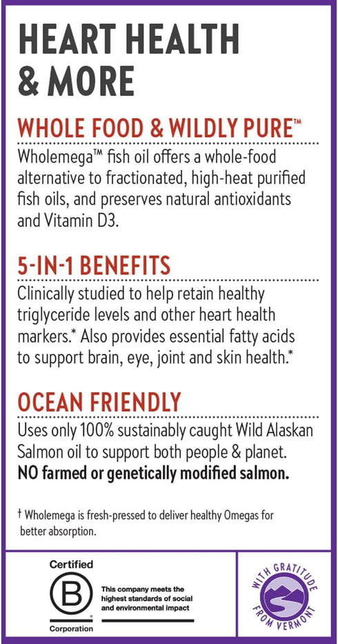 New Chapter Wholemega Fish Oil Supplement - Wild Alaskan Salmon Oil, 180 ct, 1000mg Softgels