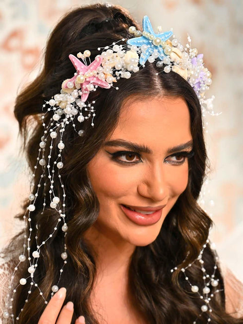 Unicra Starfish Headband, Pearl Bride Wedding Hair Vine, Shell Bridal Headpiece for Women and Girls