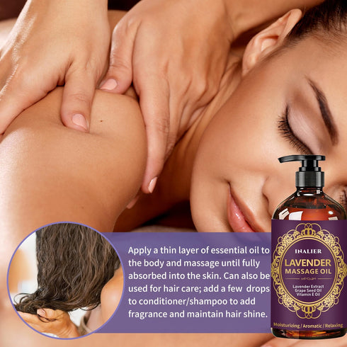 INALIER Massage Oil for Massage Therapy,Lavender Oil with Massage Roller Ball & Thumb Saver,SPA Relaxing Oi