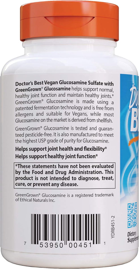 Doctor's Best Vegan Glucosamine Sulfate, Joint Support, 750 mg, Non-GMO, Gluten Free, Soy Free, 180 Veggie Caps