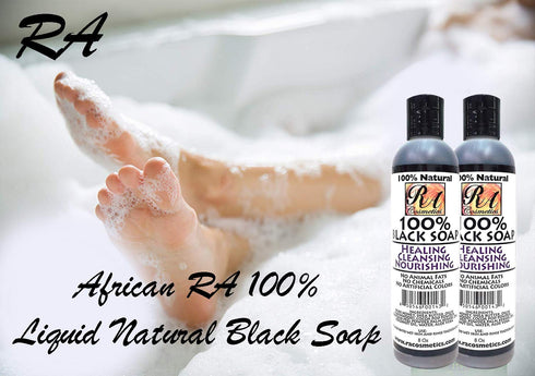 RA COSMETICS 100% African Liquid Natural Black Soap, 8 oz