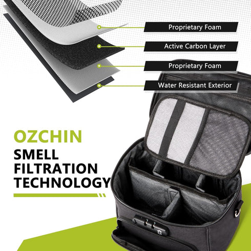 OZCHIN Large Storage Box with Combination Lock, Black Durable Travel Bag Organizer with Carbon Lining