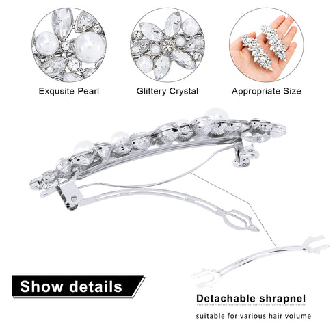 WHAVEL 2PCS Pearl Hair Barrettes, Rhinestone French Barrette Hair Clips, Decorative Hair Accessories for Women