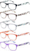 Reading Glasses Women +1.25 - Floral Print Square Readers, 5 Pack with Spring Hinge, Lightweight Comfortable Fit