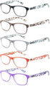 Reading Glasses Women +1.25 - Floral Print Square Readers, 5 Pack with Spring Hinge, Lightweight Comfortable Fit