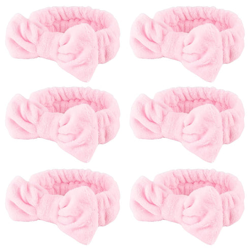 WHAVEL Hairband, 6 Count Pink Spa Headband for Washing Face, Soft Microfiber Bow Headbands for Women
