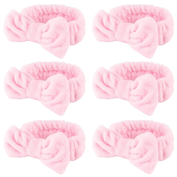 WHAVEL Hairband, 6 Count Pink Spa Headband for Washing Face, Soft Microfiber Bow Headbands for Women