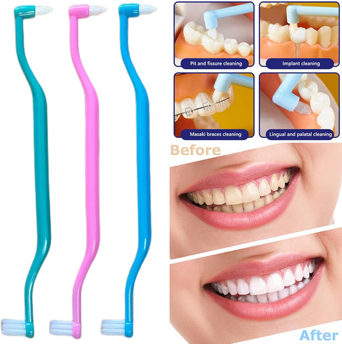 6 Pieces 2-in-1 Toothbrush with Interdental and Wisdom Teeth Brush Heads for Oral Care