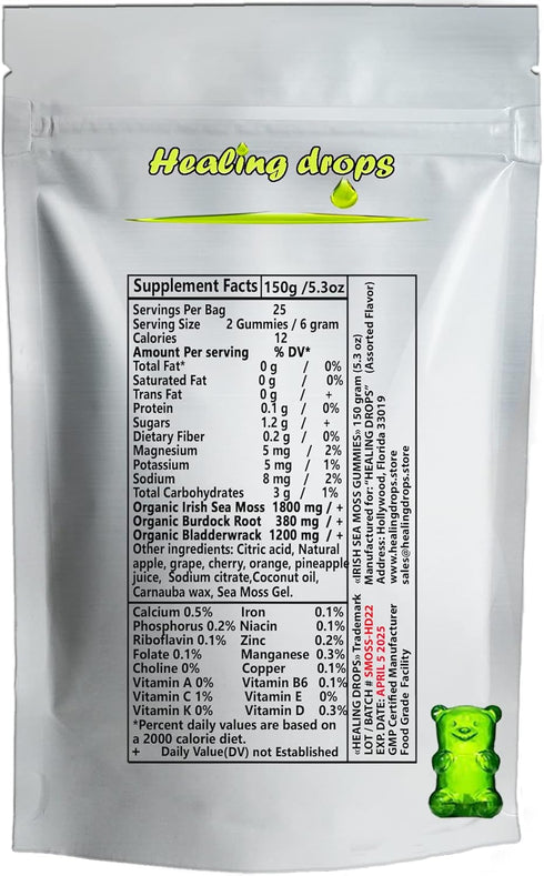 Sea Moss Gummies - Irish Sea Moss with Bladderwrack and Burdock Root – Alkaline Keto Vegan Non-GMO Diet – Skin & Detox