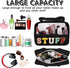 Chenille Letter Patch Stuff Bag, Preppy Clear Makeup Cosmetic Bag, Large Toiletry Storage Tote (Black)