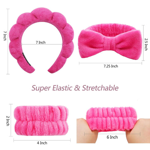 VELSCRUN 6 Pack Spa Headband, Makeup Headband, Face Wash Headband, Rose Pink Sponge Hair Band for Women Girls